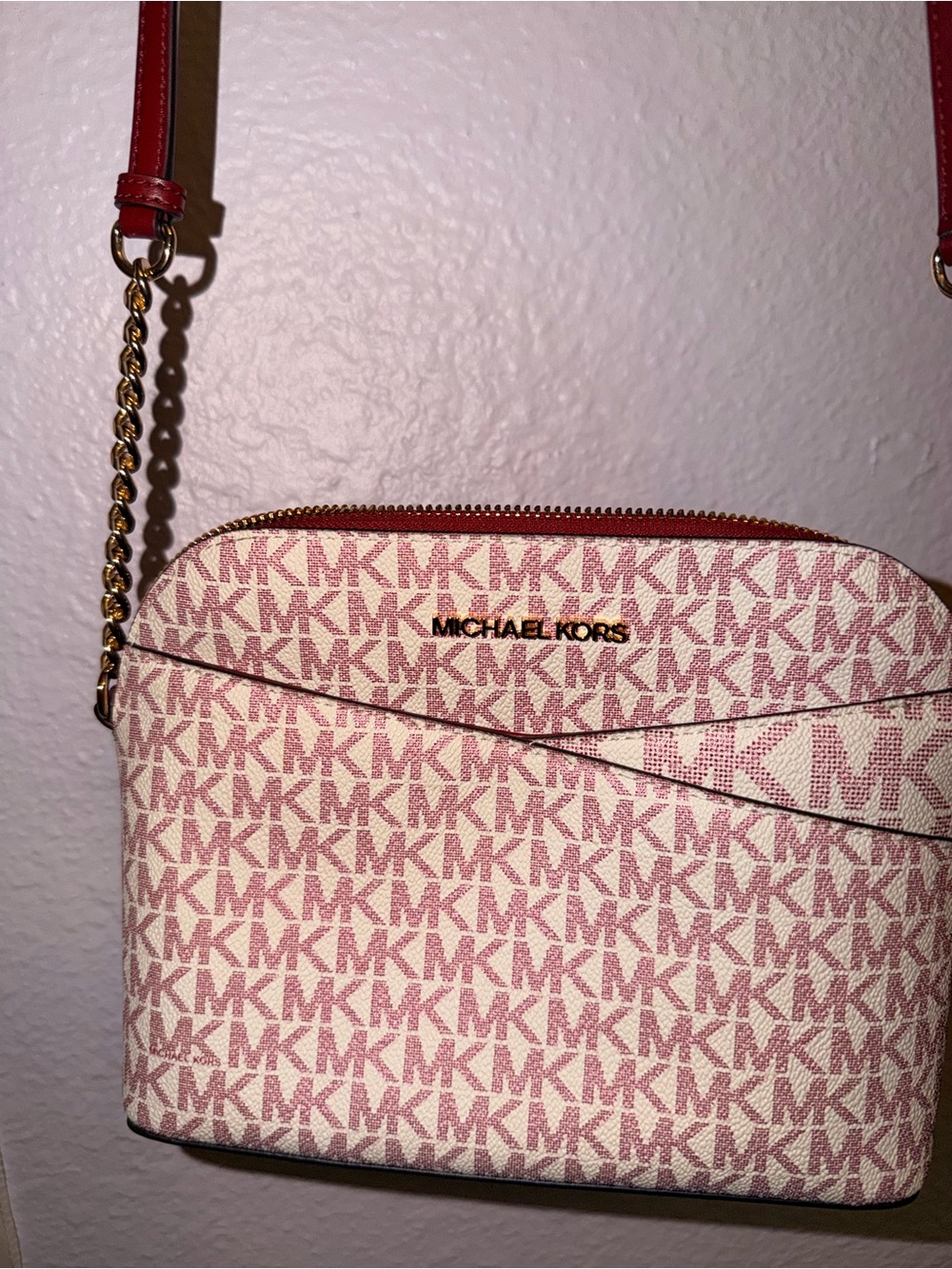 Michael Kors Pink Logo Crossbody with Gold Hardware